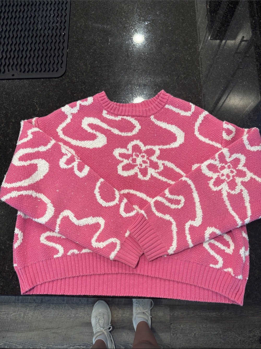 La Hearts Pink and White Floral Crewneck Sweater